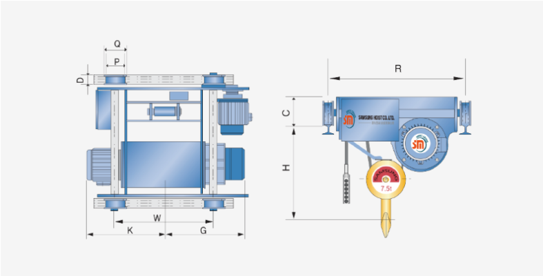 bản vẽ kỹ thuật pa lăng cáp điện đầu thấp