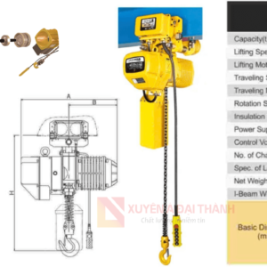 Pa lăng xích điện 250kg - 2 tốc độ - 3 pha