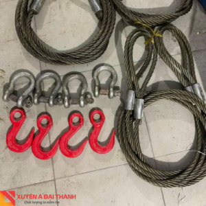 Sling cáp thép kẹp chì và các thiết bị kết nối: ma ní, móc cẩu