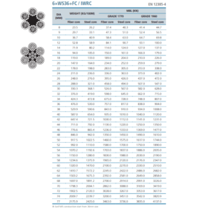 Thông số cáp 6x36 lõi thép IWRC
