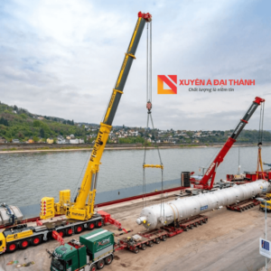 Sling cáp thép kết hợp với cần cẩu để nâng hàng có tải trọng nặng