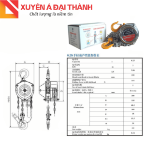 Thông số kĩ thuật palang xích tay 250kg KAWASAKI
