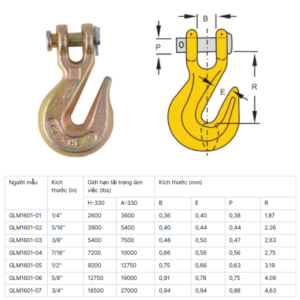 Thông số kỹ thuật móc cẩu