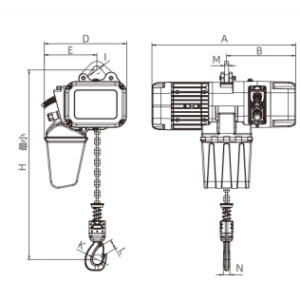 Cấu Tạo Pa Lăng Xích Điện 1 Tấn - Model DCER 01- 01 - Kawasaki