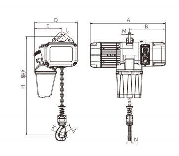 Cấu Tạo Pa Lăng Xích Điện 1 Tấn - Model DCER 01- 01 - Kawasaki