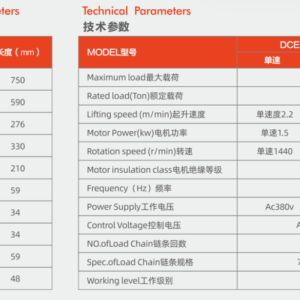 Thông Số Kỹ Thuật Palang Xích Điện 3 Tấn - Model DCER 03-03