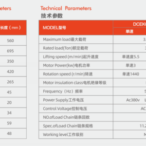 Thông Số Palang Xích Điện 3 Tấn - Model DCER 03-01