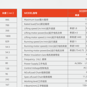 Thông Số Kỹ Thuật - Palang Xích Điện Đầu Thấp - DCER15-06-15 Tấn- Kawasaki