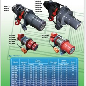 Bảng thông số kỹ thuật các model tời cáp điện STRONG DUKE Đài Loan từ catalog hãng