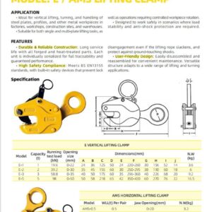 Bảng thông số catalog kẹp tôn đứng E và kẹp tôn ngang AMS APOLLO